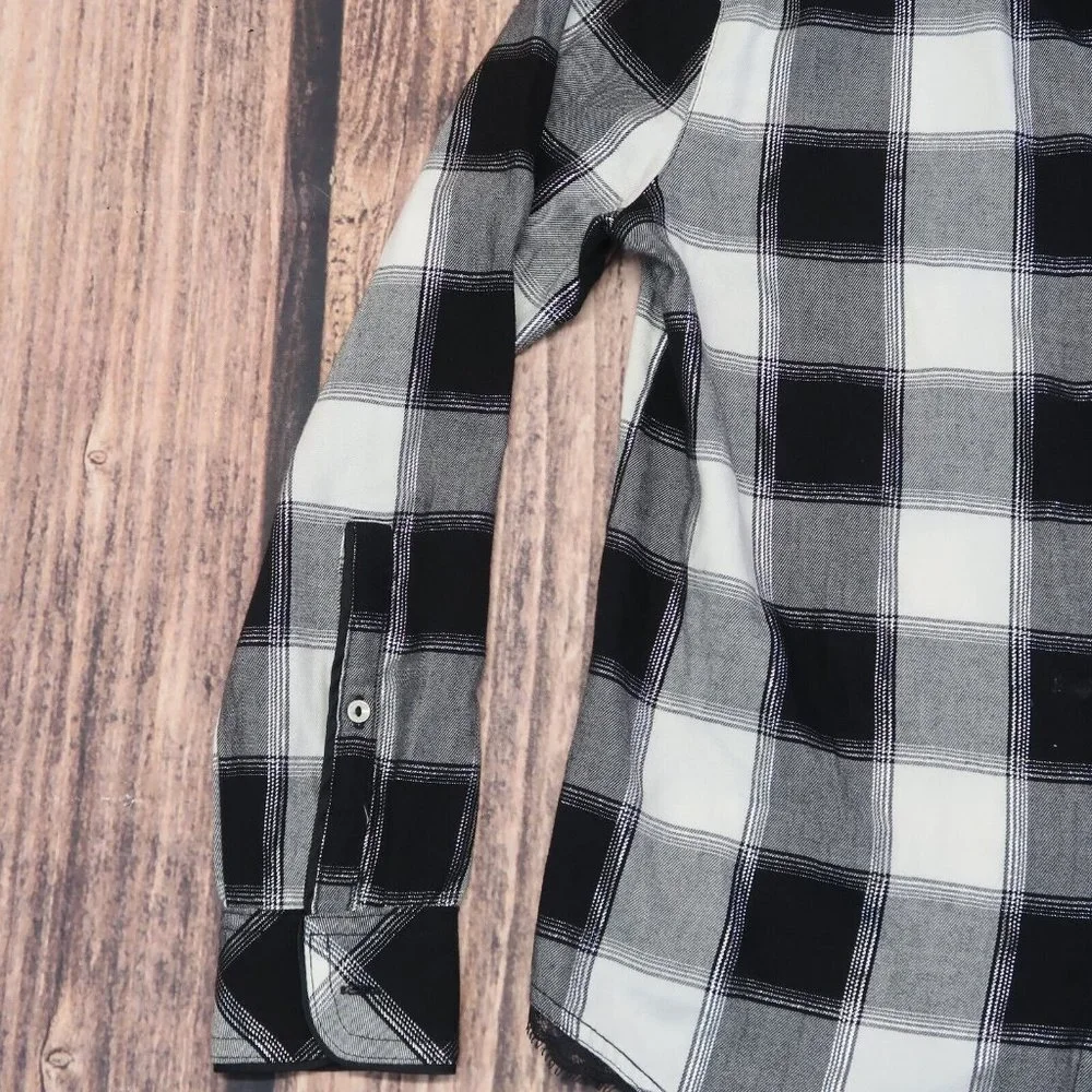 Victoria's Secret Black White Silver Long Sleeve Plaid Flannel Shirt Size XS - Picture 5 of 10